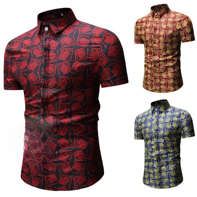 

Летняя мужская повседневная рубашка с цветочным принтом, европейский стиль, свободный крой, воротник-стойка, одежда других брендов, летняя одежда