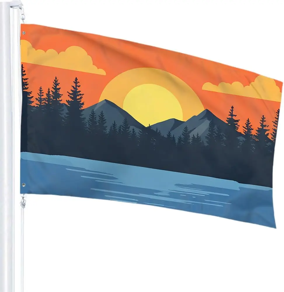 Mountain Flag Ft OutdoorTrees Lake River Sunrise Sunset Landscape Garden Flags House Flags Banner Decor For Courtyard Porch Lawn