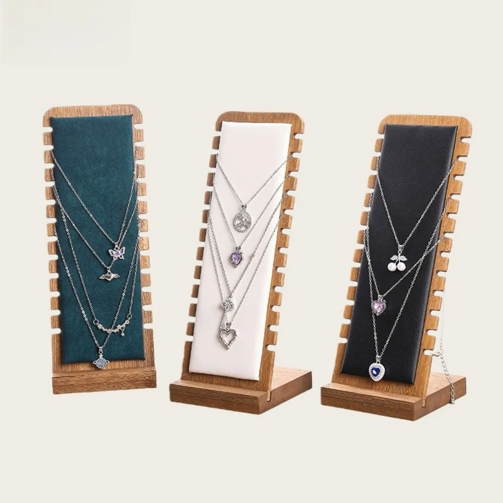 

New Wood Display Stand Square Detachable Jewelry Organizer Flock Leather Wooden Storage Rack Jewelry