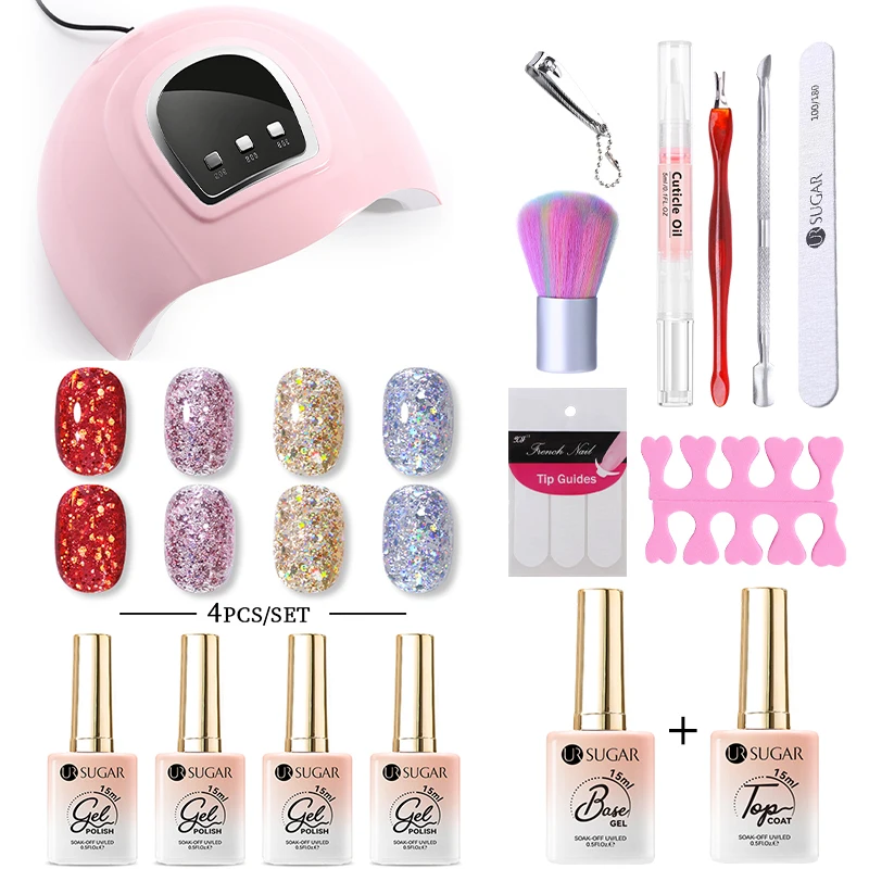 UR SUGAR Nail Gel Kit Acrylic Nails Set With 36W UV LED Lamp Dryer 4 Colors Gel Polish Kit Soak Off Manicure Tools Set Top Coat