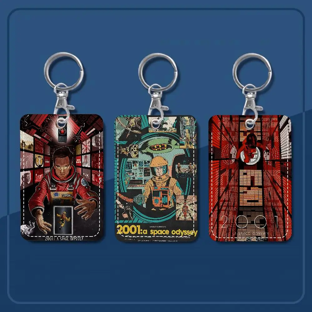 2001 A Space Odyssey Movie Rectangle ID Card Case Keychain Access Card Bag Key Tag Ring Leather Card Holder Key Ring Access