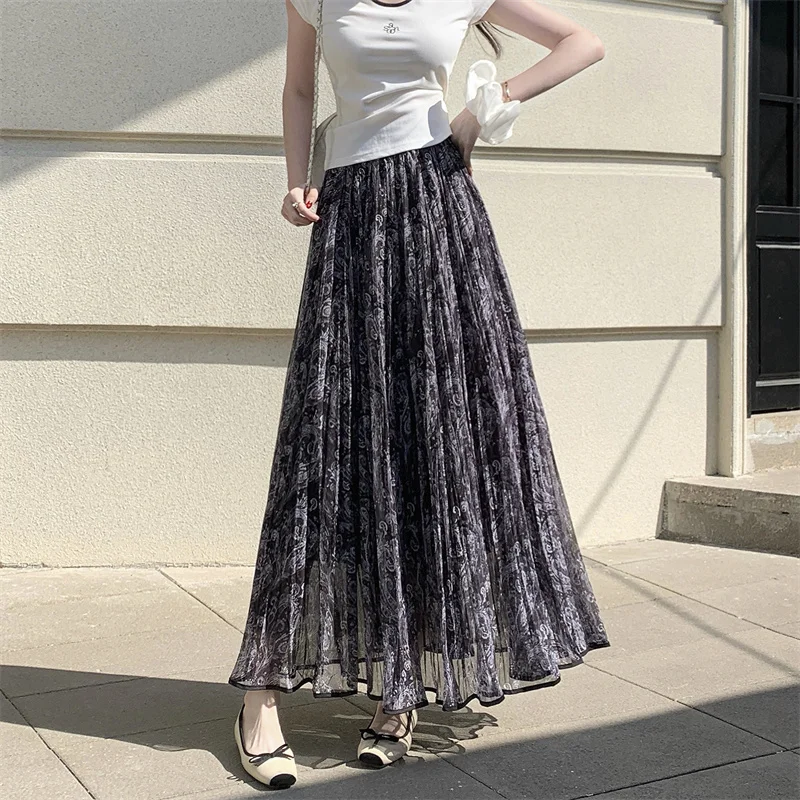 YZJNH 2026 Spring and Summer New Half length Skirt Women with High Waist and Drop Feeling A-line Mesh Skirt Women