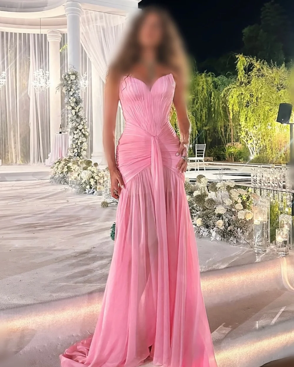 

Customized Pastrol Retro Chiffon Pleat Ruched Draped A-line Strapless Long Dresses Bespoke Occasion Dresses Classic High Quality