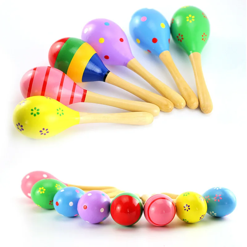 Wooden Maraca Rattles Shaker Percussion Kids Holds Musical Toy Cartoon Sand Ball Wooden Sand Hammer Auditory Ringing Exercise