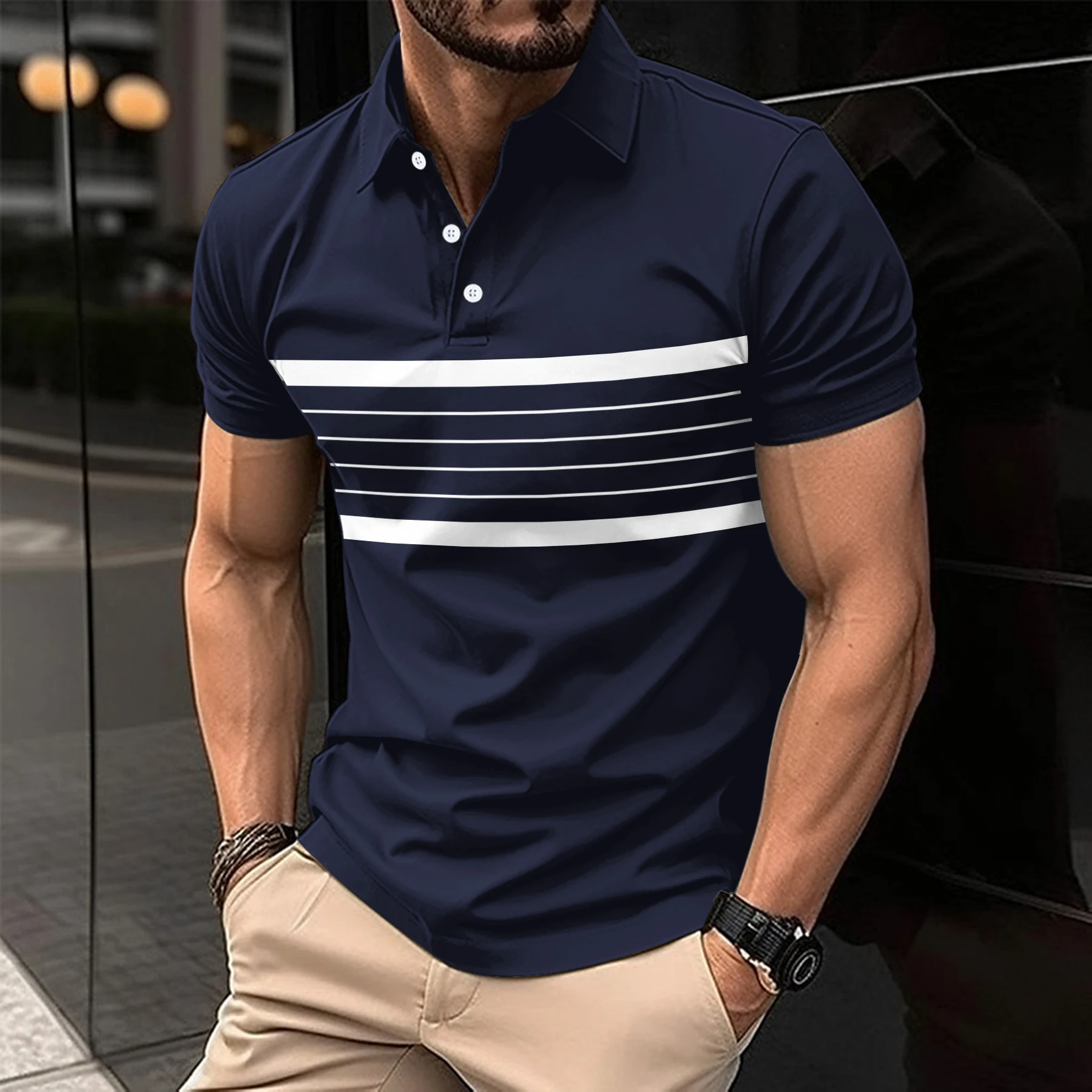 

Men's summer short-sleeved fashion striped Polo shirt Men's sports casual Business Polo shirt men's top