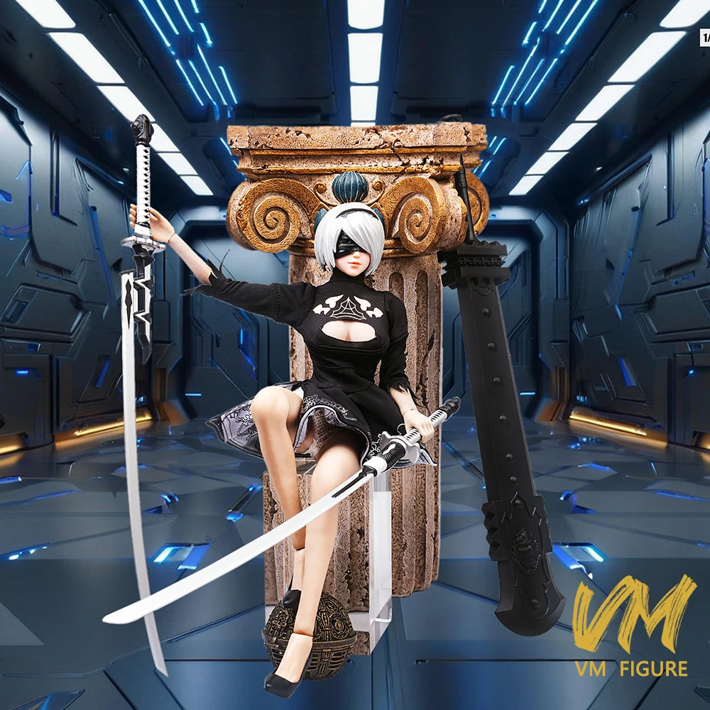 

TYM159 1/12 Scale NieR 2B Girl Head Sculpt Printed Skirt Clothes Long Sword High Heels Model Fit 6'' Action Figure Body Doll Toy