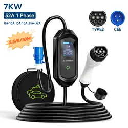 Portable EV Charger Type2 IEC62196-2 Cable 32A 7KW with CEE Plug Type1 J1772 EVSE Charging Box GBT Wallbox for Electric Vehicle