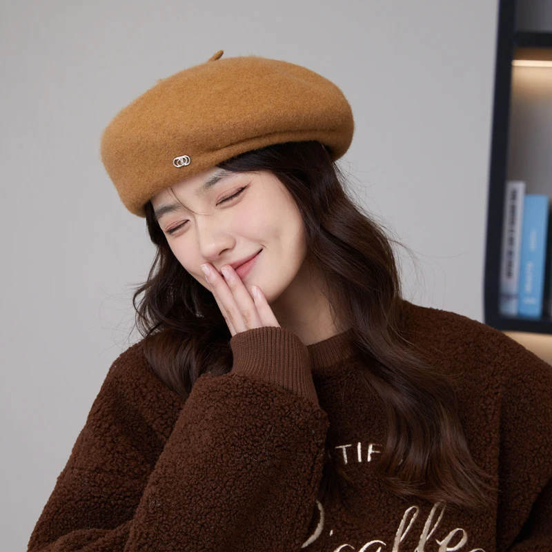 French Retro Beret Women\'s Autumn and Winter Wool Bud Hat Korean Version Styled Design Showcase Face Small Painter Hat