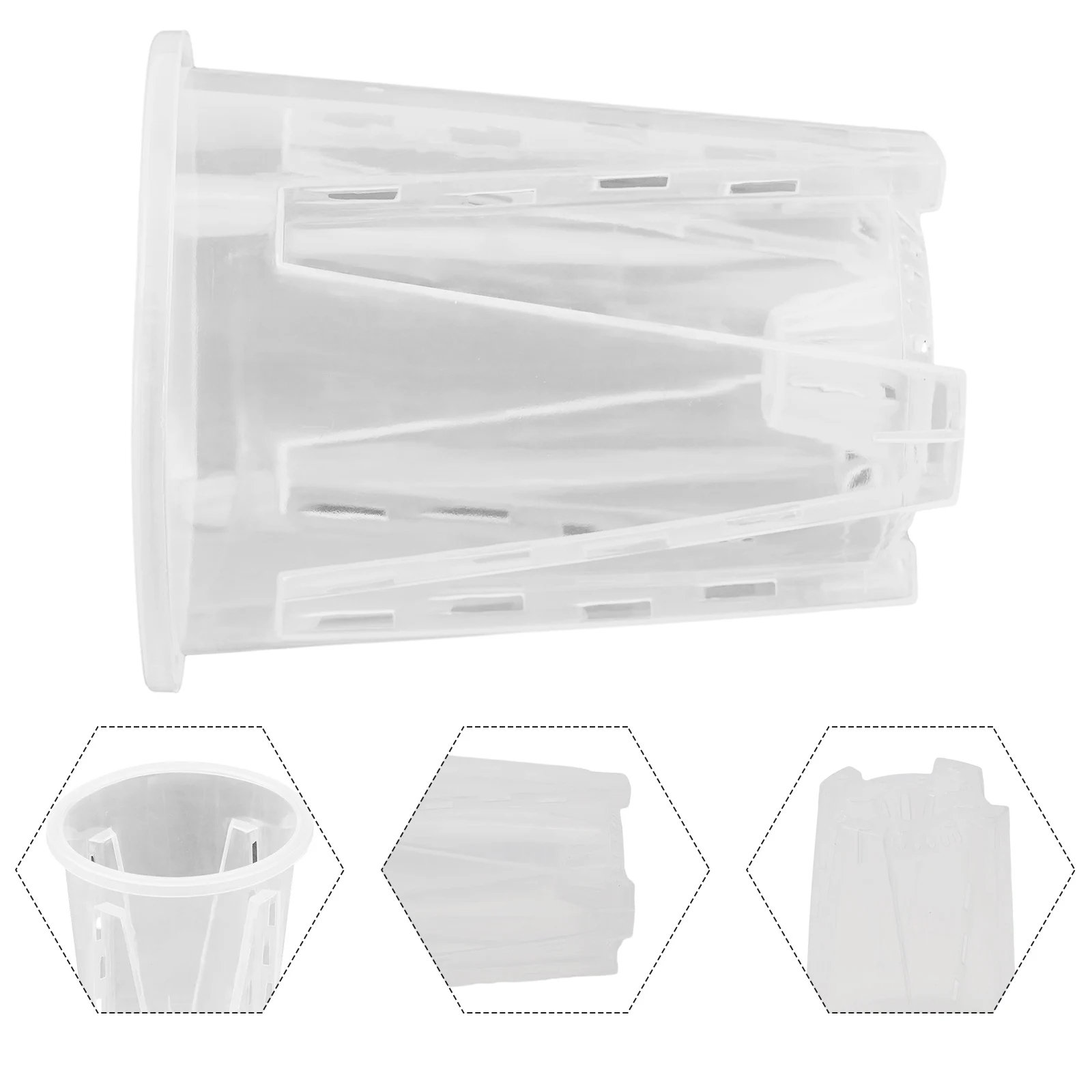 Plastic Orchid Container with Clear Walls and Perforated Base for Monitoring Root Growth and Managing Irrigation Frequency