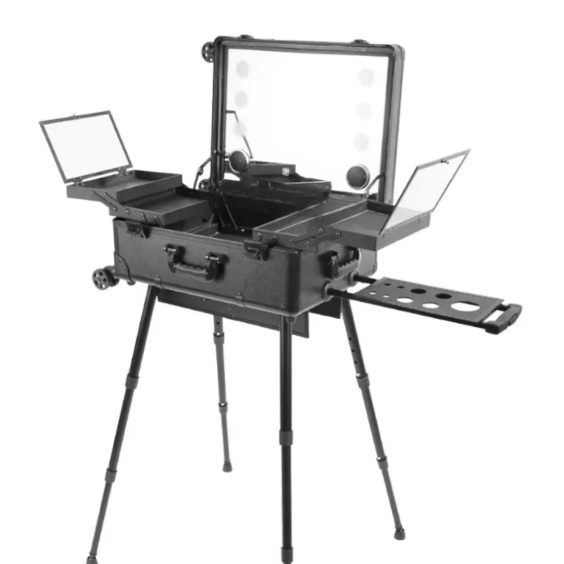 Tqh Tempered Glass Cold and Warm Intermodulation Bluetooth Music Led Ground Push Box Trolley Cosmetic Case