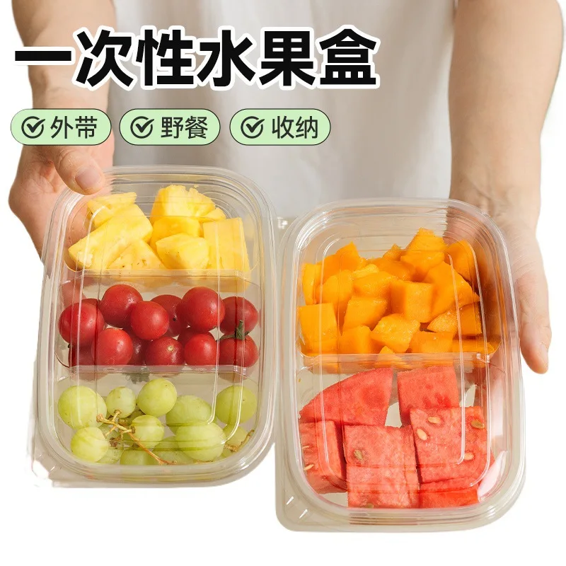 Customized. Spring Outing Picnic Box Disposable Fruit Separately Packed Outdoor Camping Fruit Cut Take out Box Food Packagi