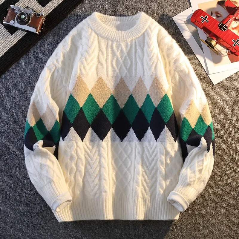 

Autumn Winter Warm Men Sweaters 2024New O-Neck Patchwork Pullovers Fashion Thick Streetwear Casual Knitting Sweater Men Clothing