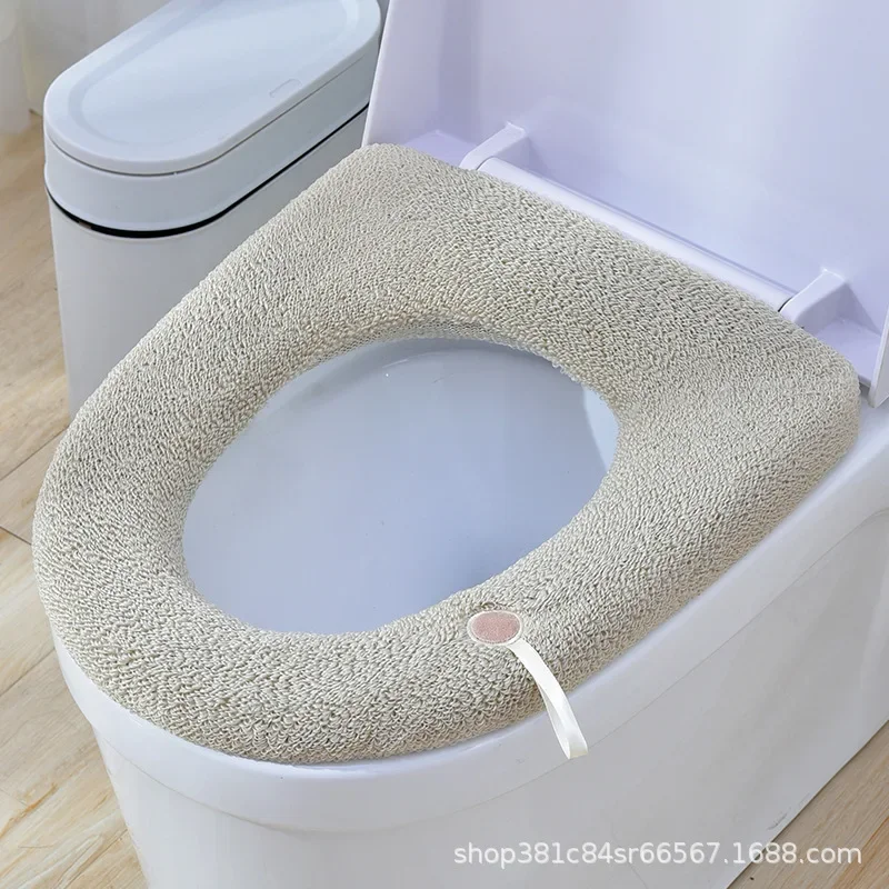 Winter Warm Toilet Seat Cover Closestool Mat Washable O-shape Pad Bathroom Accessories Knitting Pure Color Soft Bidet Cover