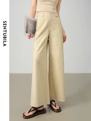 SENTUBILA Women Cotton Blend Wide Leg Pants Female Trouser 2024 Summer Khaki Loose Casual Simple Long Pants Woman 142K54707