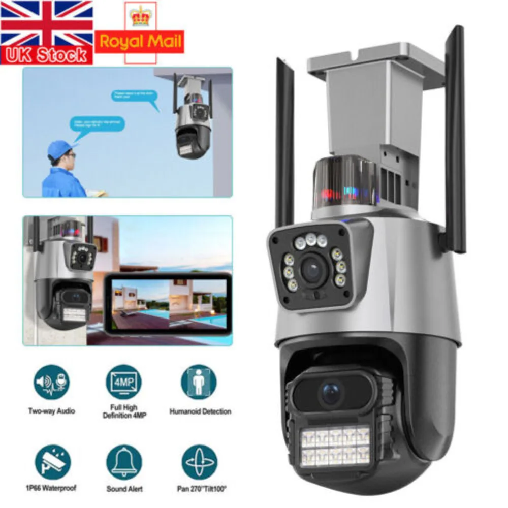 Wireless 8MP 4K Wifi IP Camera Outdoor Dual Lens CCTV Home Security PTZ IR Cam