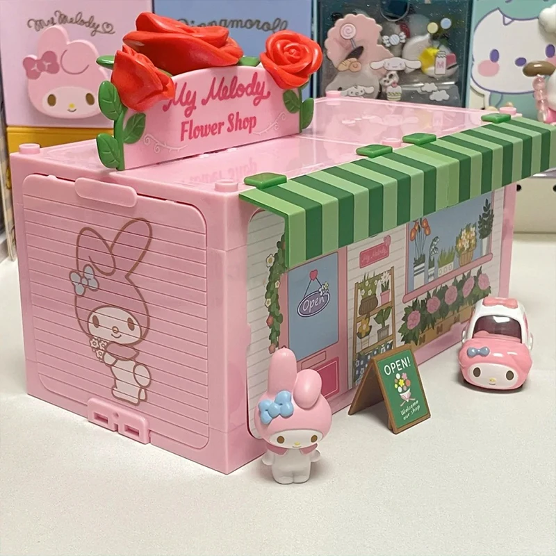 Sanrio Hello Kitty Kuromi My Melody Cinnamonroll Stacked Apartment Play House Toy Cartoon Diy Street View Town Decorative Gifts