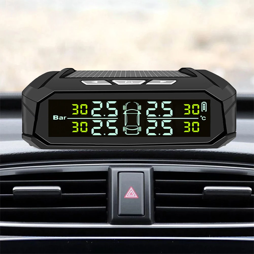 شحن لاسلكي بالطاقة الشمسية/USB TPMS مع 4 أجهزة استشعار خارجية نظام مراقبة ضغط الإطارات شاشة LCD لشاحنة RV Sedan SUV