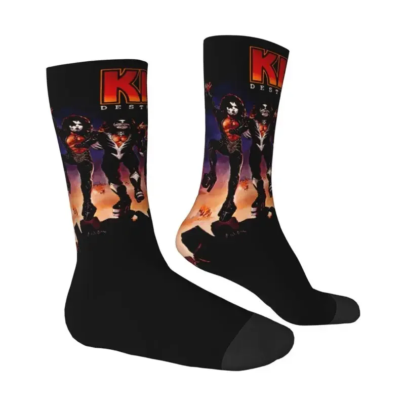 Śmieszne męskie skarpetki Heavy Metal Rock Band Kiss Dress Sock Unisex Oddychające Wygodne skarpetki Rock And Roll Crew z nadrukiem 3D