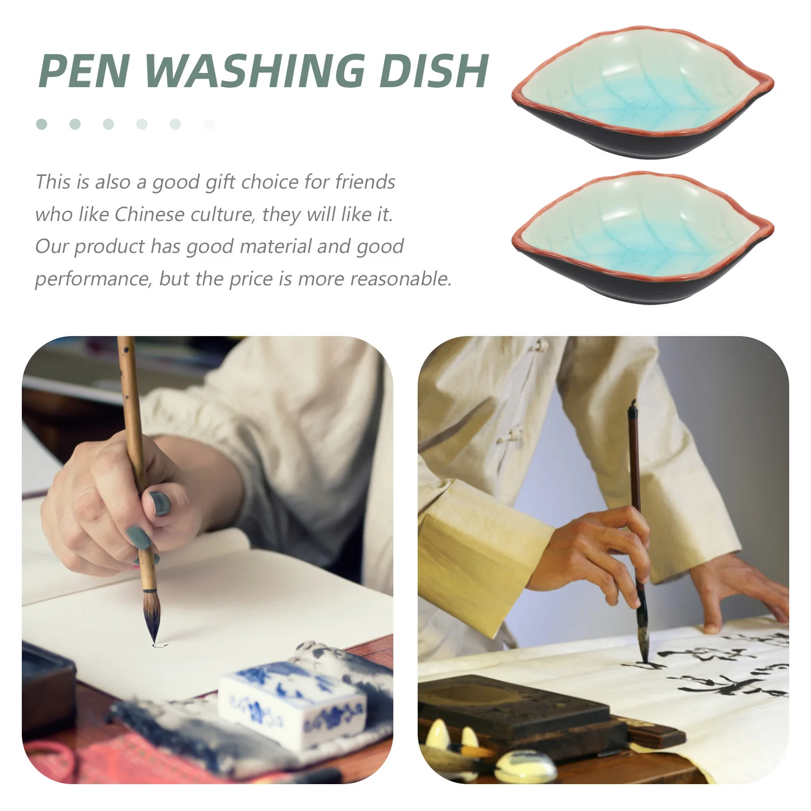 

2Pcs Ink Tray Calligraphy Ink Holder Brush Washing Dish Study Room Desktop Inkwell Creative Office Use