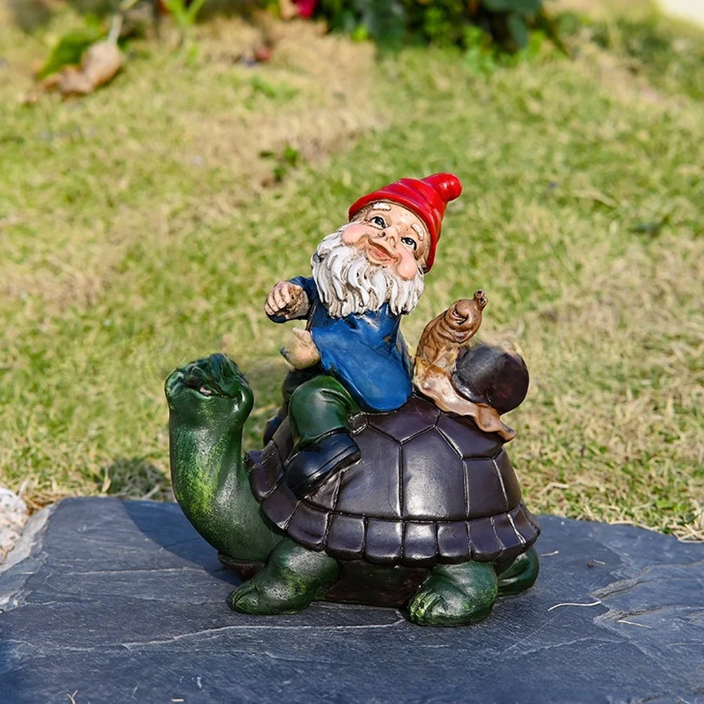 Resin Garden Statue Depicting For ELF Riding Turtle Designed for Outdoor Use with Weather Resistant and Resin Material