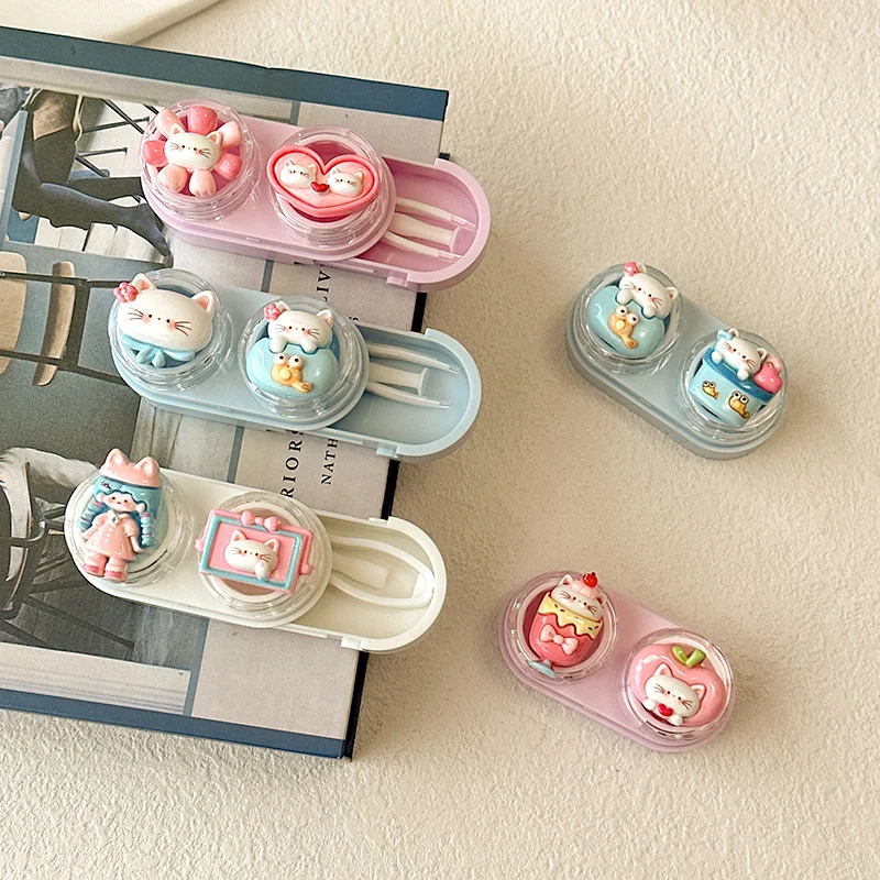 Cute Cartoon Drawer Style 5pcs Contact Lens Case, Contact Solution Soaking Case Replacement Kit for Travel & Daily Use