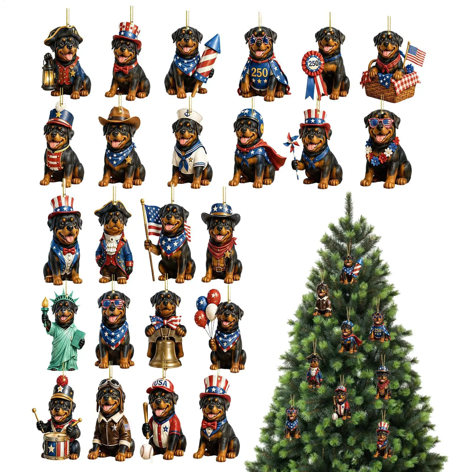 Christmas Calendar Countdown 2D Acrylic 250th Dog 24 Days Decoration Countdown Calendar Pendants Set for Dog Lovers Wall Window