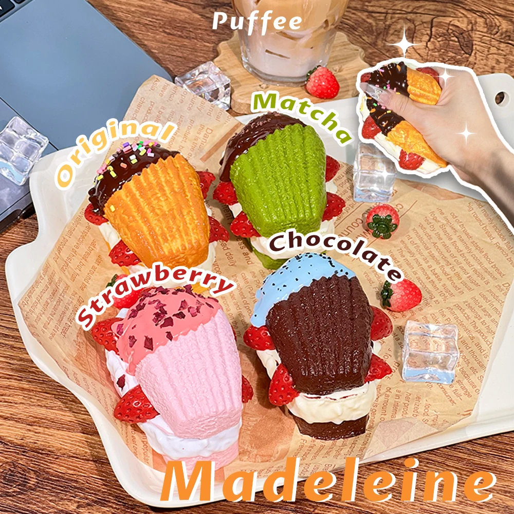 Madeleine Silikonowa zabawka Squishy klasy spożywczej, ręcznie robiona Taba Squishy, ​​kremowy miękki klej, zabawka do ściskania o powolnym powracaniu do kształtu, truskawka