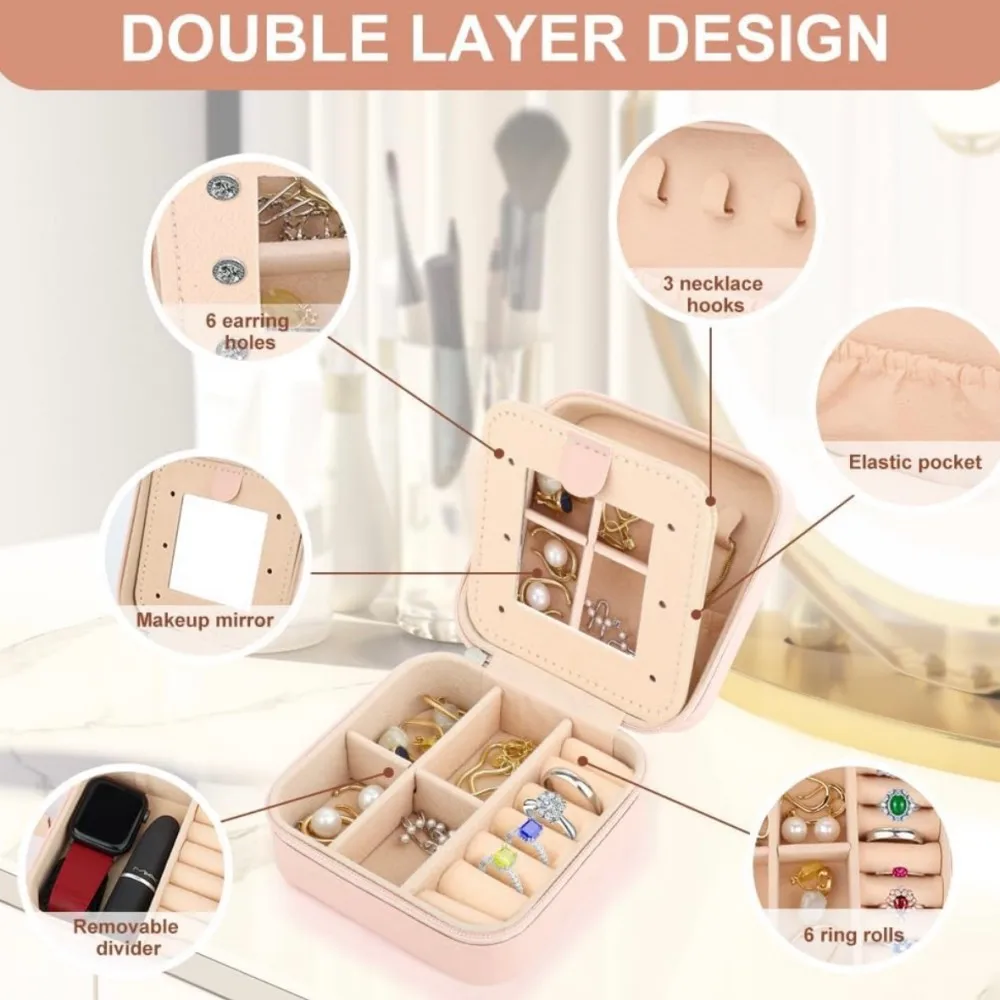 ส่วนบุคคลกํามะหยี่กล่องเครื่องประดับกระจก Double Layer Custom กระเป๋าเดินทางงานแต่งงานโปรดปรานเพื่อนเจ้าสาวของขวัญวันเกิดสําหรับแม่