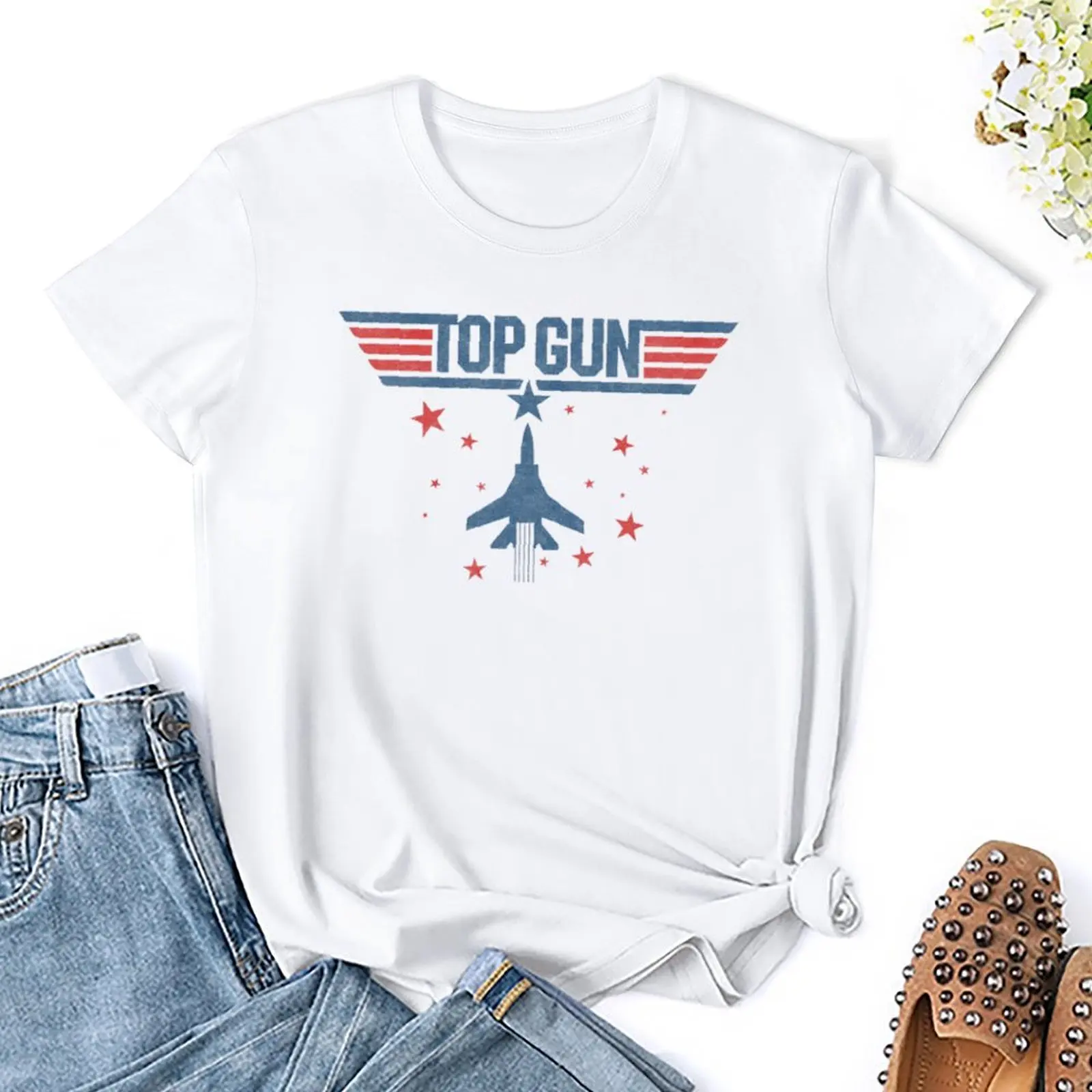 Top Gun Classic Vintage Jet Blue & Red Movi Tees Unique T-shirt Fresh  Sport  Graphic Travel