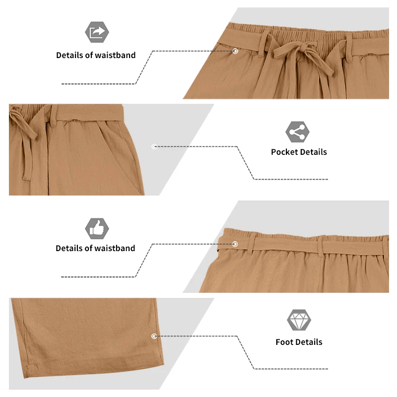 Herrenhose aus atmungsaktivem Leinen mit geradem Bein und elastischem Bund, lässige Urlaubshose für den Strand. – Detail 20