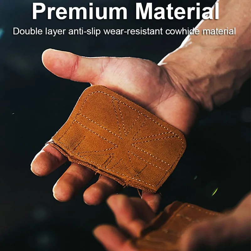 قفازات رفع الأثقال من جلد البقر بأربعة أصابع لحماية راحة اليد ومضادة للانزلاق ومقاومة للاهتراء للياقة البدنية والرياضة والتدريب على راحة اليد ودعم اليد