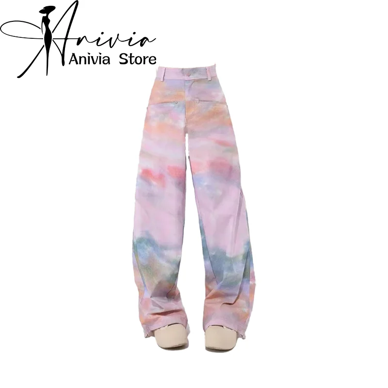 

Women's Tie-Dyed Pants Baggy Y2k Streetwear 90s Oversize Jogger Wide Leg Pants Vintage Harajuku High Waist Trousers Clothes 2024