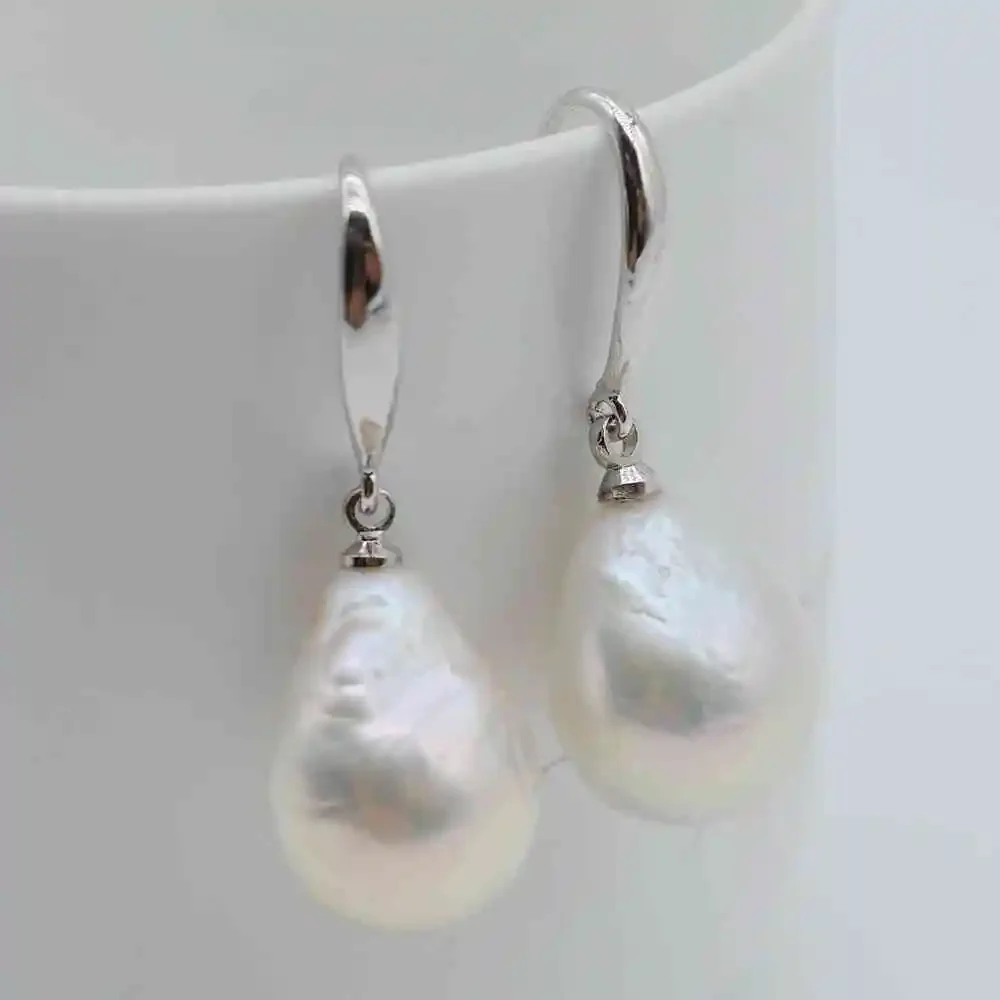 

Women's Baroque earrings, diameter 12-13mm, beautiful white gloss, large drop-shaped pearls, 925 sterling silver, pearl earrings