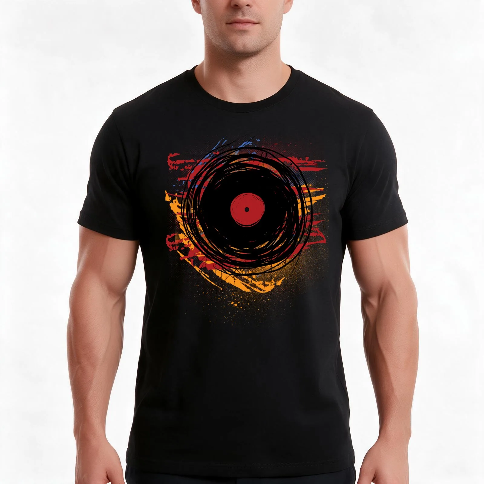 Vinyl Record Retro Grunge with Paint and Scratches - Music DJ! T-Shirt, Summer Casual Cotton Tee, Oversized Streetwear Tops