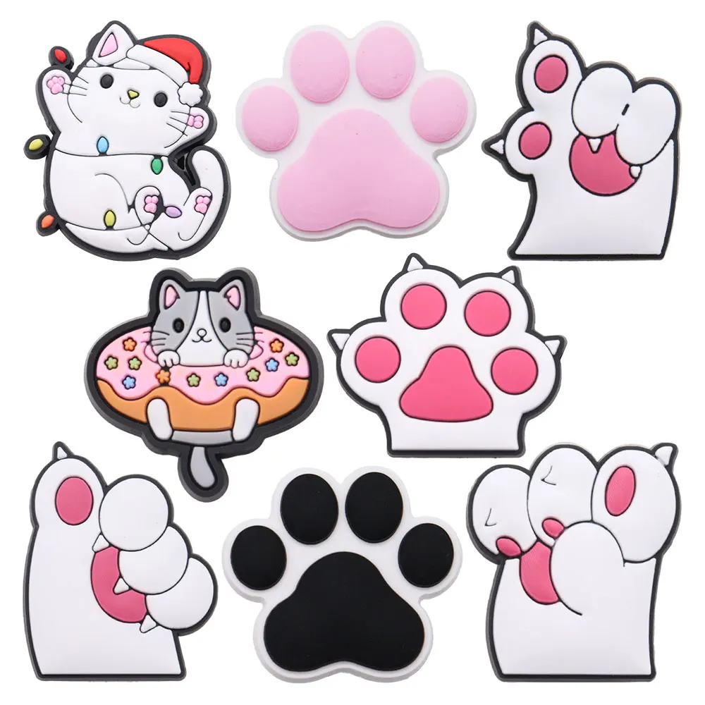 New Arrival 1pcs Cute Cartoon Cat Paw Doughnut PVC Shoe Charms Sandals Decoration Ornaments Accessories Kid Party Xmas Gift