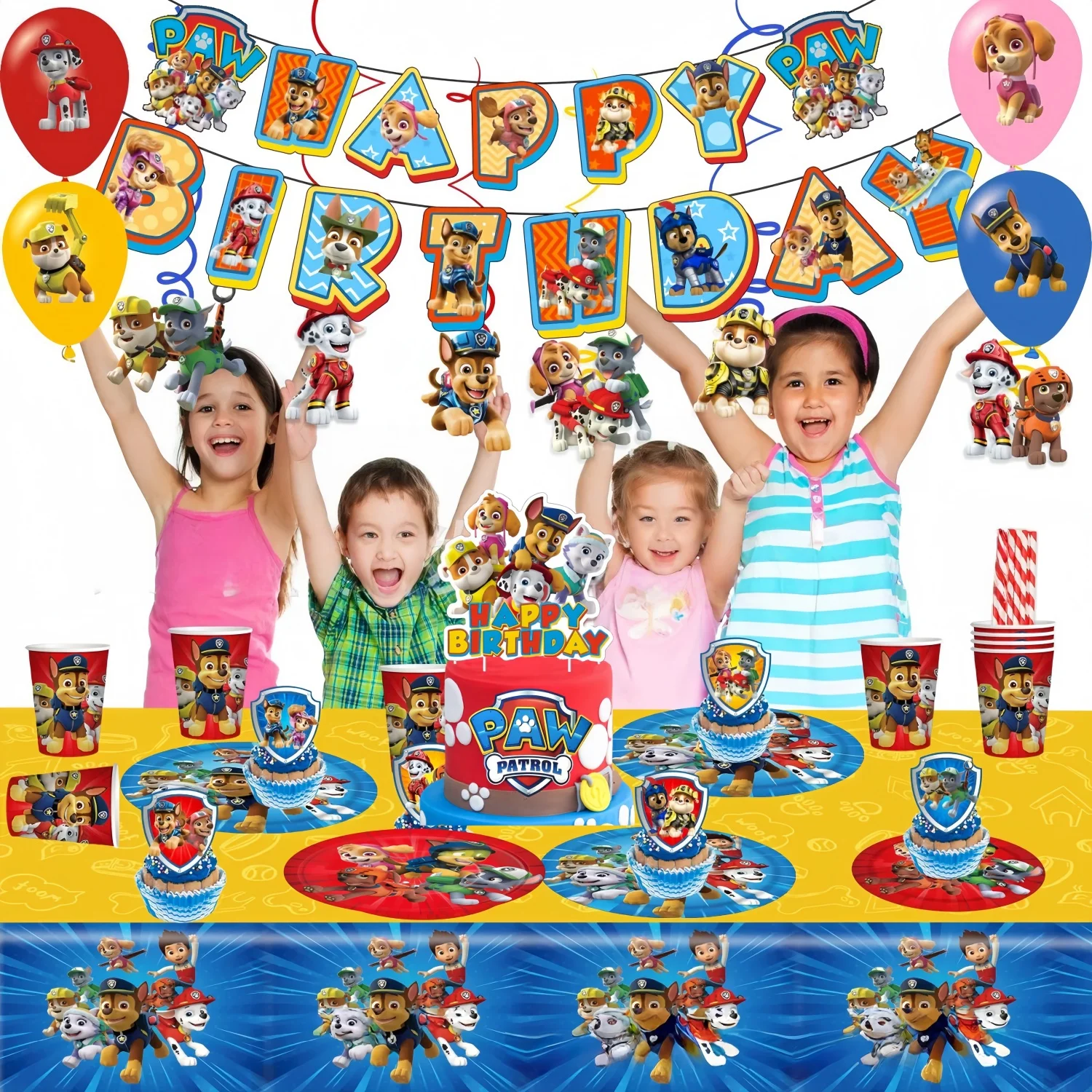 حفلة عيد ميلاد ديكور باو باترول عيد الميلاد المتاح كوب مفرش المائدة لوحة منديل استحمام الطفل باو باترول 4th حفلة عيد ميلاد الحسنات #6