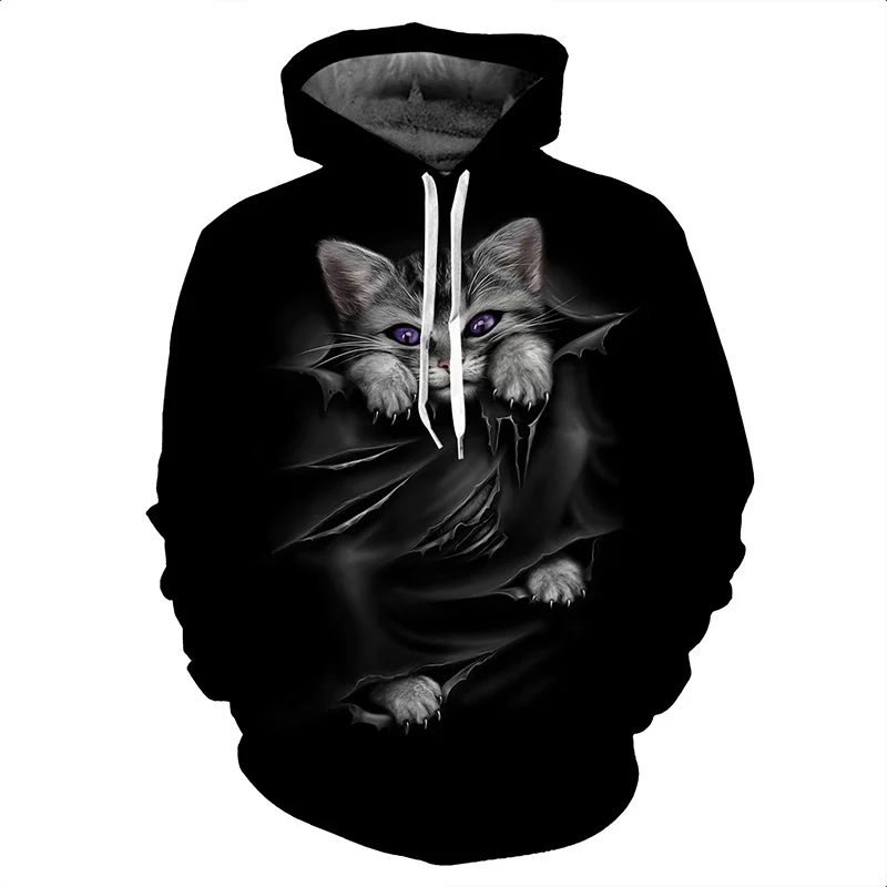 2023 new Fashion Black and White Cat 3D Hoodie Sweatshirts Pullover Men Women Casual Streetwear Plus Size Hoodies