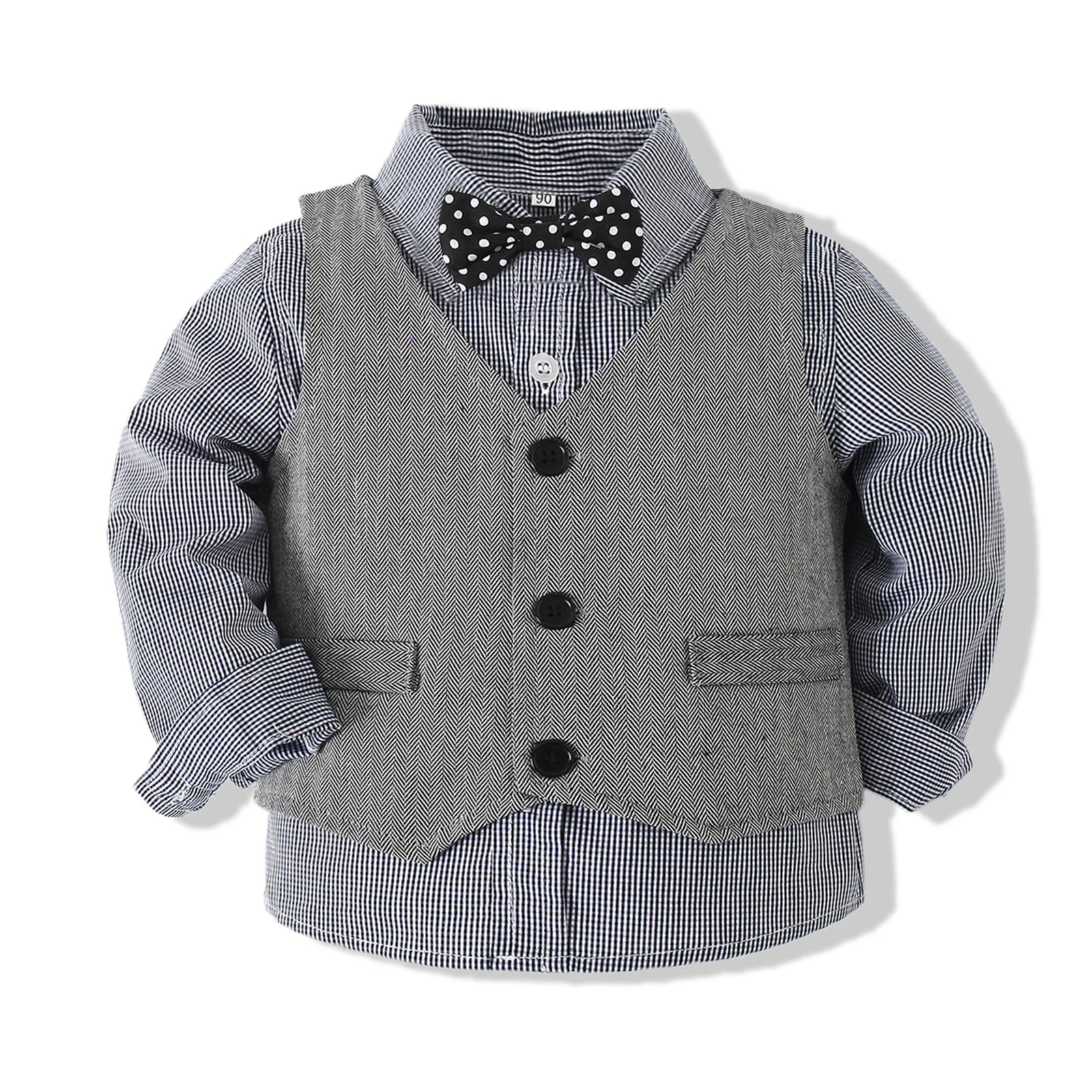 3Piece Spring Autumn Newborn Boy Clothes Korean Fashion Gentleman Plaid Cotton Vest+Tops+Pants Baby Clothing Kids Outfit BC1510