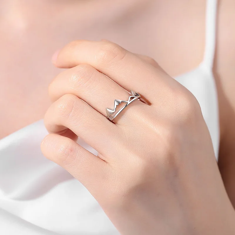 Minimalist Mountain Range Rings Adjustable Open Index Finger Ring for Women Trendy Nature Inspired Stackable Jewelry
