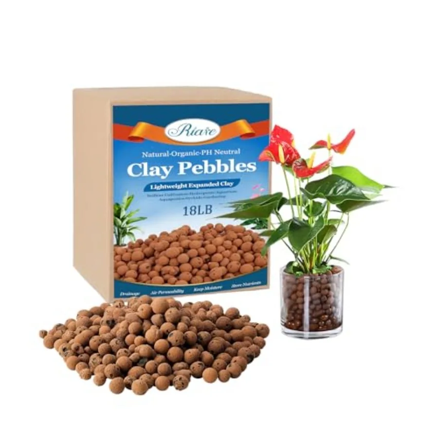 

18 LBS Organic Expanded Clay Pebbles for Plants- 4mm-16mm Natural Leca Balls Lightweight Hydroponic Clay Pebbles Aggregate for