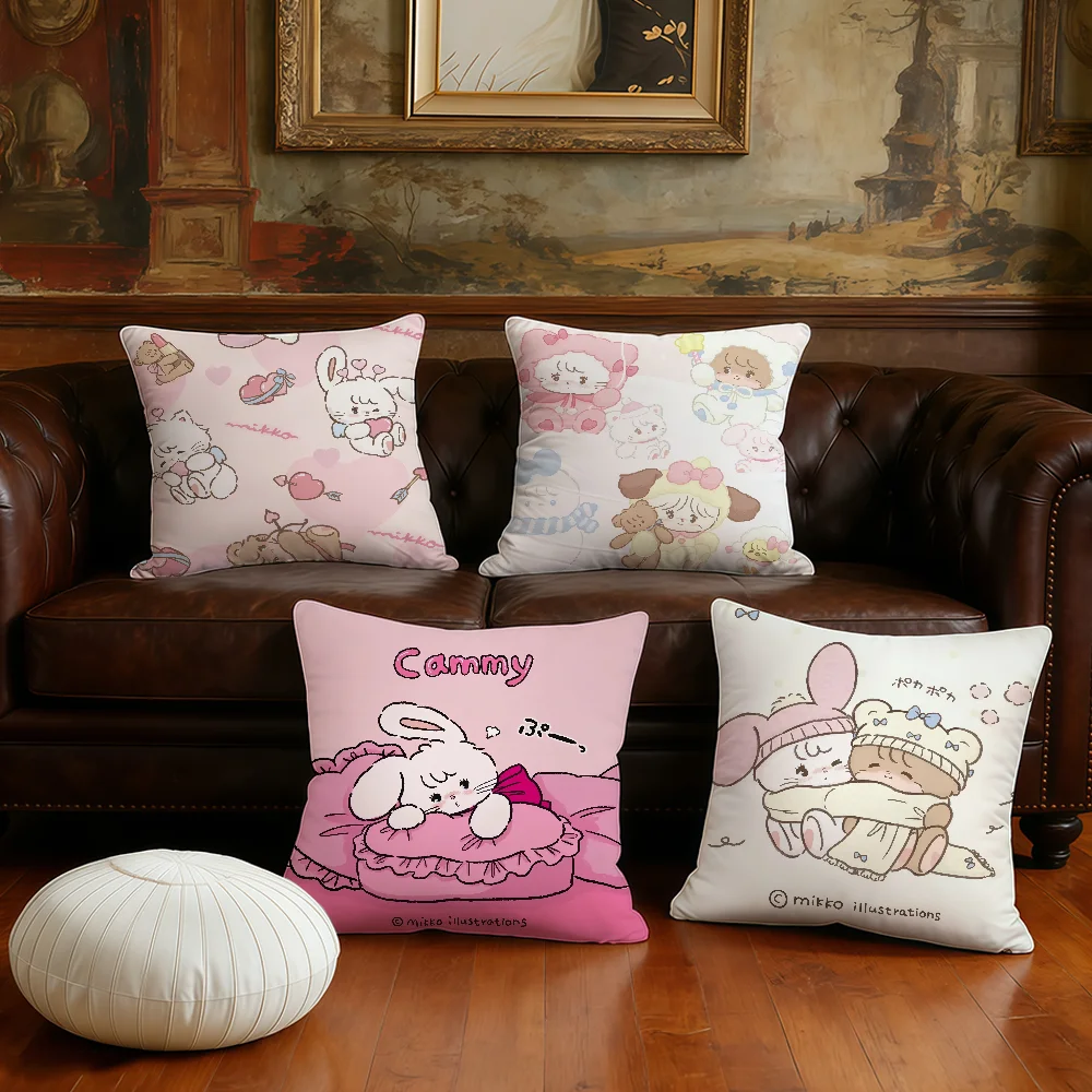 Kawaii M-Mikko Cute  cushion cover Pillow Case Plush Fabric Soft Double Sided Print Sofa Cushion Cover Throw Pillow Covers