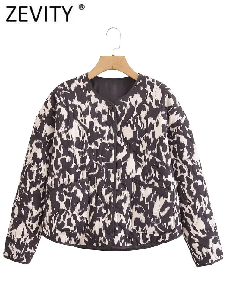 ZEVITY 2024 Women Vintage Animal Graffiti Print Cotton Jacket Female Chic Long Sleeve Breasted Casual Pockets Coat Tops CT7143