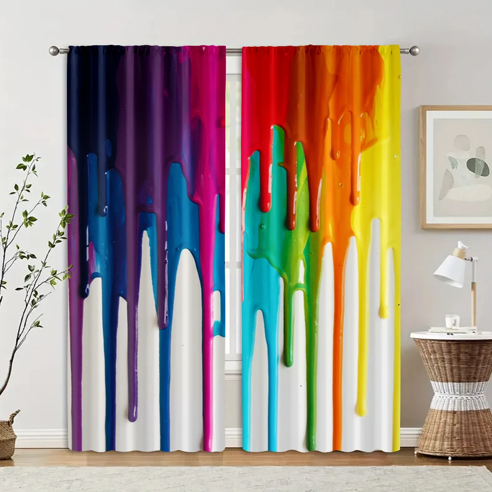 2pcs, Window Curtains Bright paint drips Protecting Privacy Spring Party & Holiday Decor Suitable for Multipurpose Event