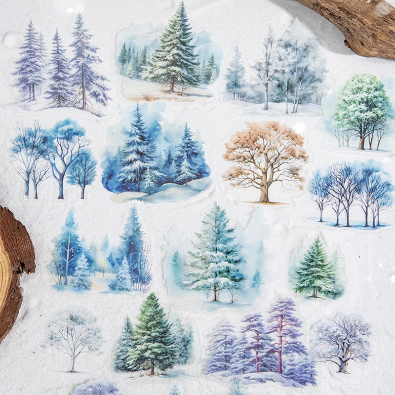 20Pcs Winter Tree Landscape Series Scrapbooking Stickers Material Perfect for Collage Journaling Diy Craft Supplies