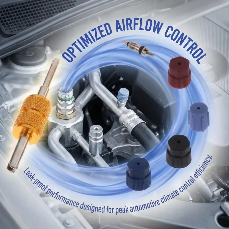 17Pcs Car R12 R134a Refrigeration Schrader Valve Stem Cores Service Charging Port Seal Caps Kit Air Conditioning Valve Core