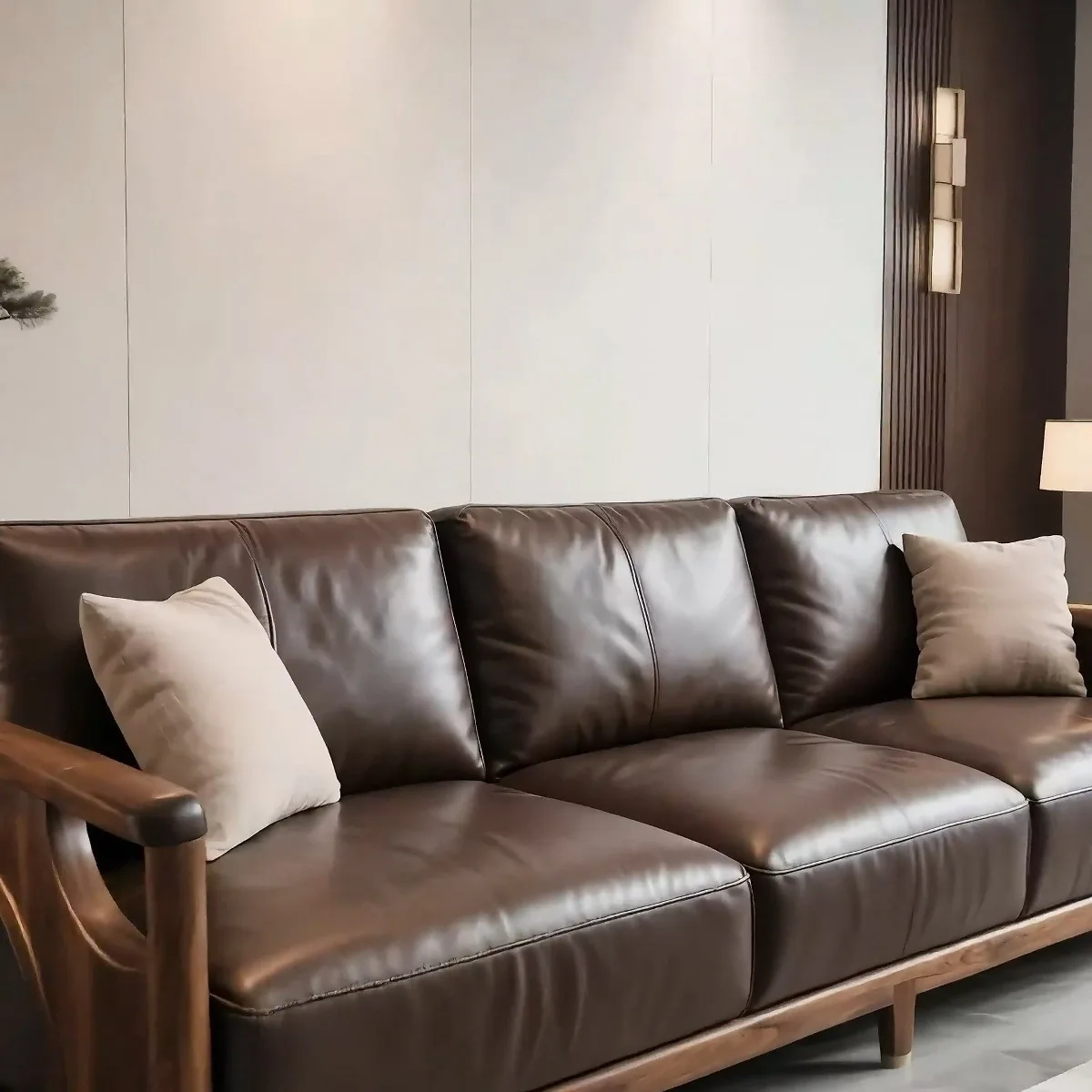 Straight row leather sofa living room modern simple light luxury model room club furniture