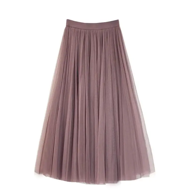 

High Waist Women Long Mesh Maxi Skirt Slim a Line Pleated Skirt Elegant Autumn Season Ladies Premium Fashion Half Skirt