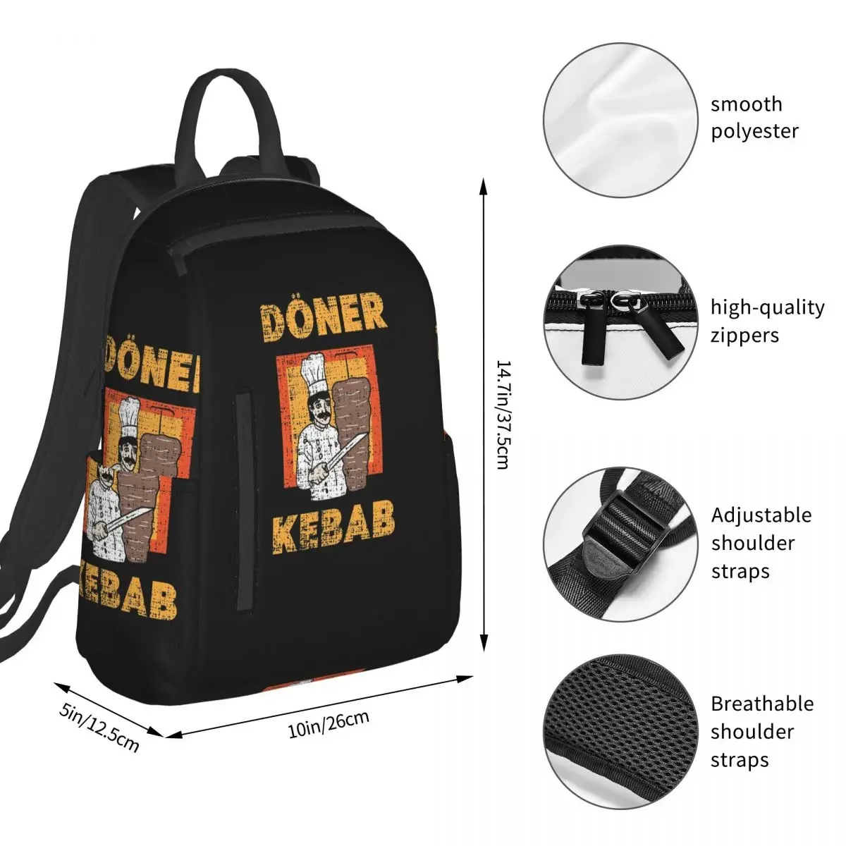 Funny Doner Kebab Cartoon Backpack Student BookBag Kids School Bag Computer Shoulder Bags Boys Girls