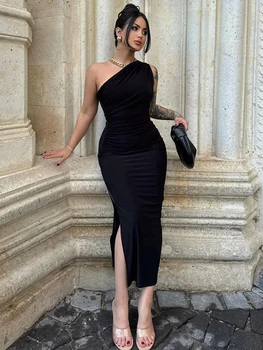 Image Summer Black New Dress Women Fashion Sexy Split Sleeveless Backless Slim Maxi Dress Female Casual Club Elegant Lady Party Dress