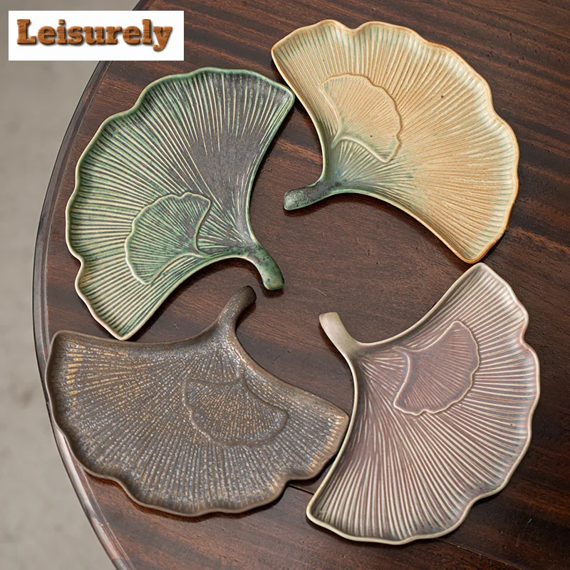 Handmade Gold Plated Fruit Dishes Antique Ginkgo Leaf Pastry Plate Fruit Dishes Plates Appetizer Serving Platter Food Ornaments